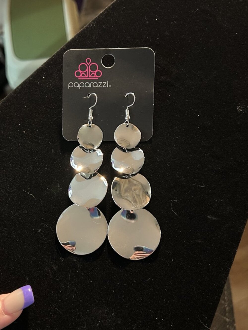 Paparazzi Modern Mecca Silver Disc Dangle Earrings NWT Statement Jewelry
